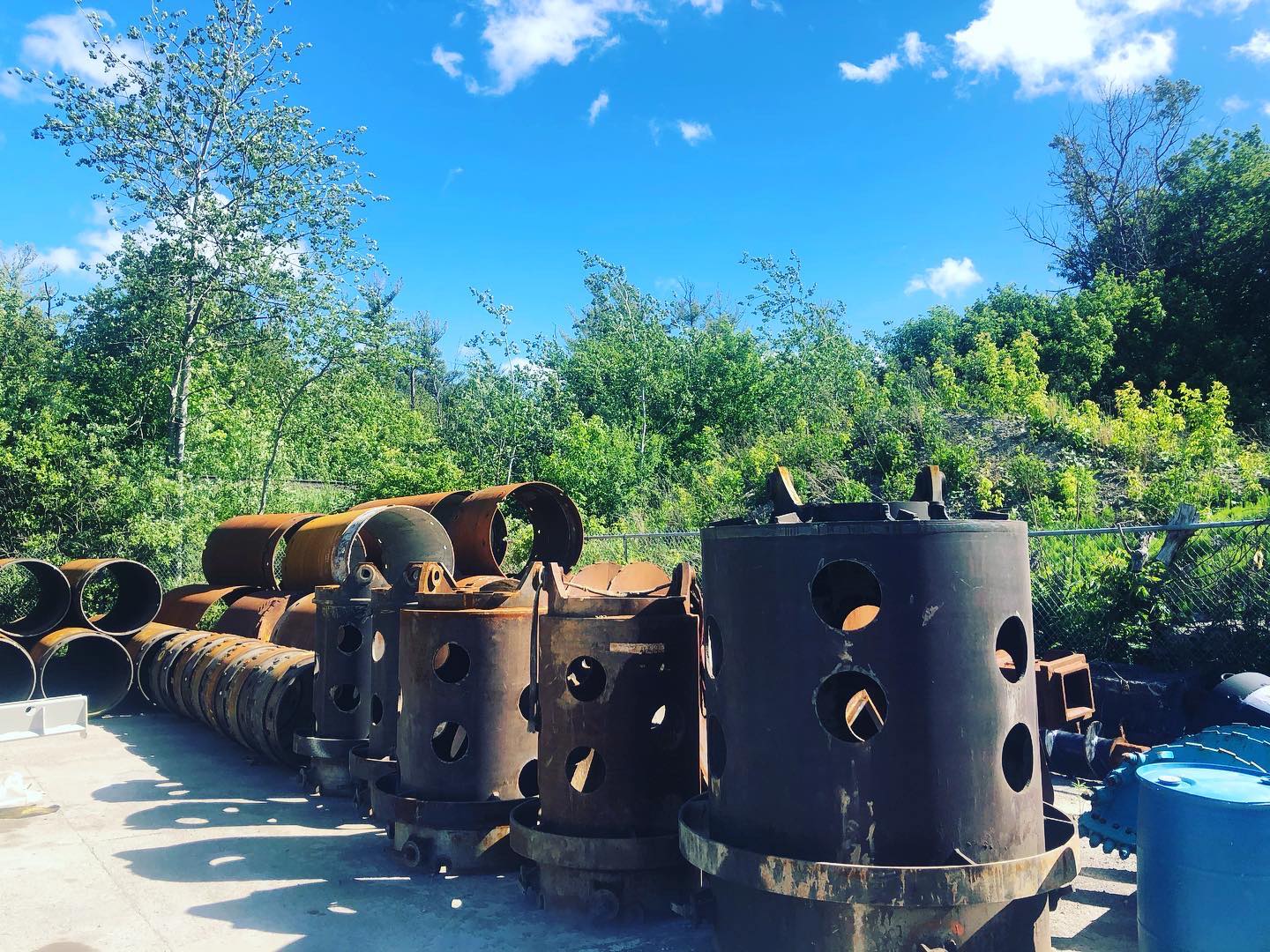 Shop-side view of drilling equipment and tooling