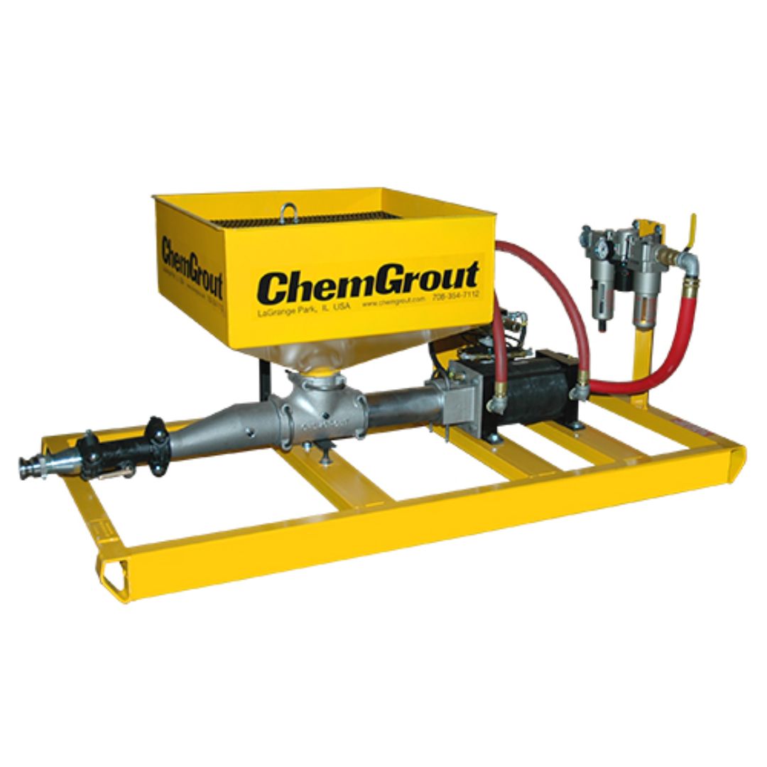 ChemGrout grout pump skid in yellow finish
